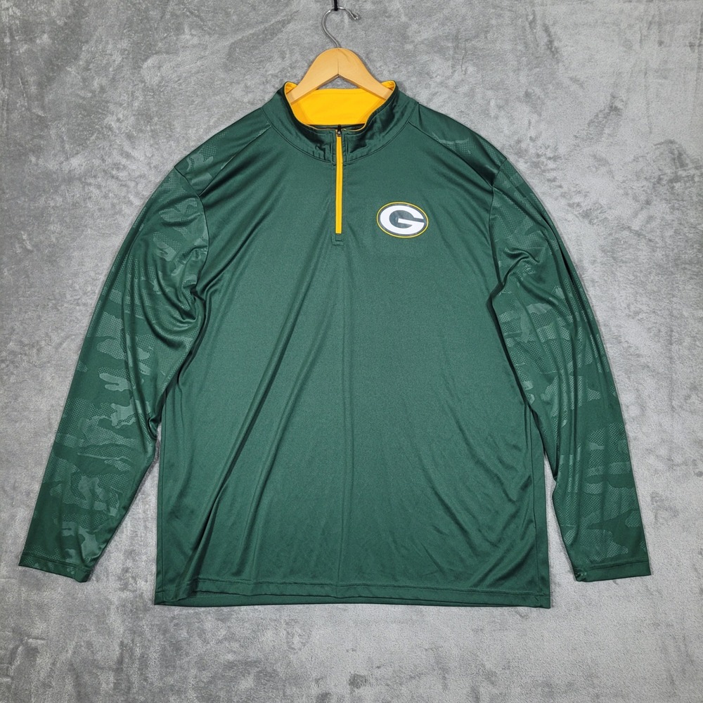 Green Bay Packers NFL Team Apparel Mens 2XL Green Camo Quarter Zip Pullover
